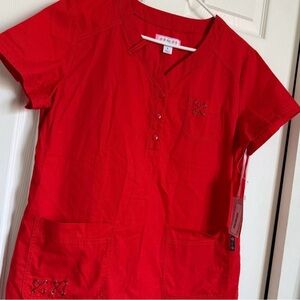 NWT! Koi Bright Red Scrub Top With Grommet Accents Women’s Large